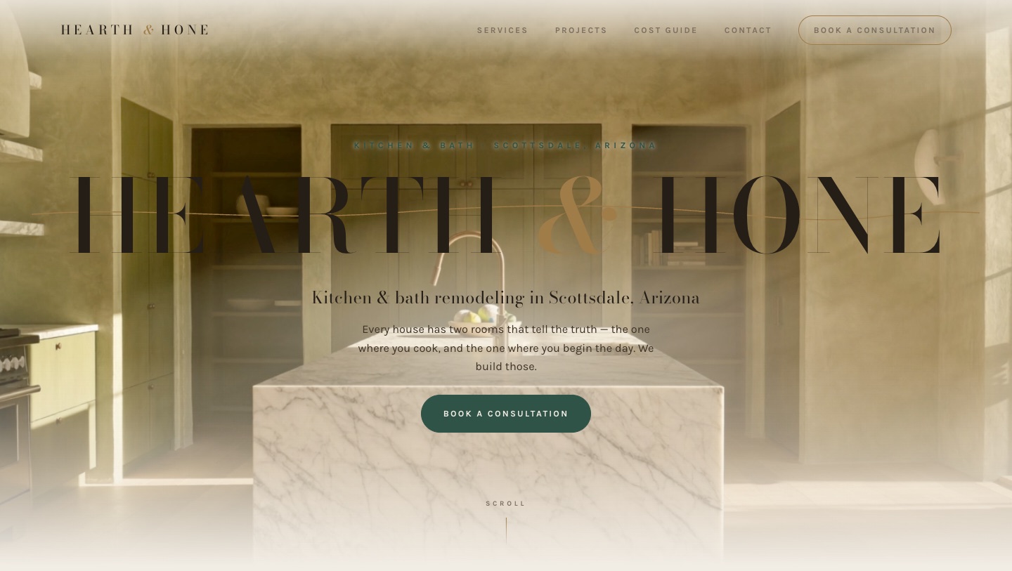 Hearth & Hone — live kitchen & bath remodeling site built by Atelier Sol