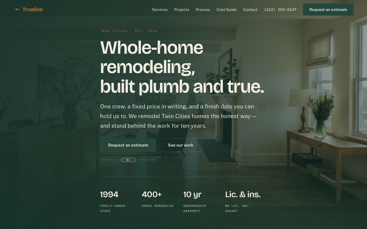 Trueline Builders — live whole-home remodeling site built by Atelier Sol